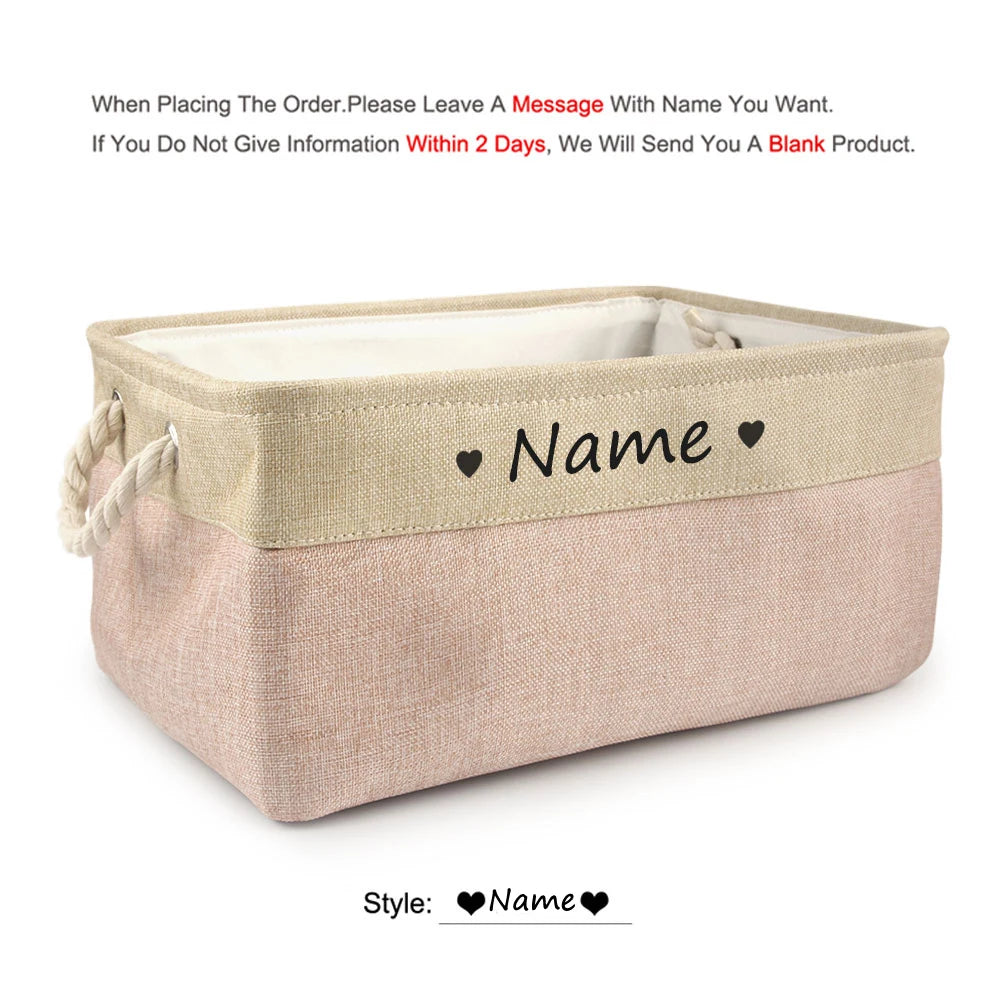 Panier de rangement personnalisé pour chien – Boîte à jouets en lin avec prénom | S, M, L