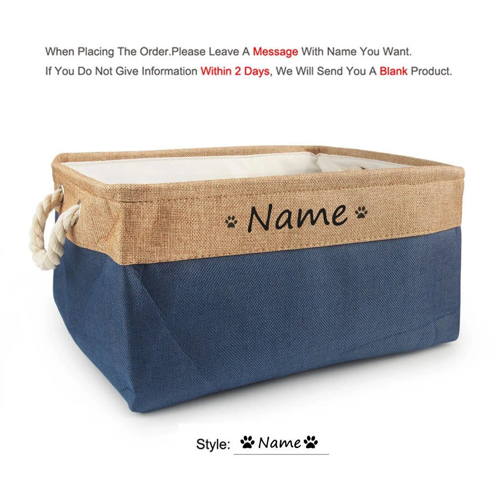 Panier de rangement personnalisé pour chien – Boîte à jouets en lin avec prénom | S, M, L