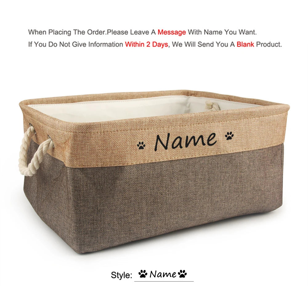 Panier de rangement personnalisé pour chien – Boîte à jouets en lin avec prénom | S, M, L