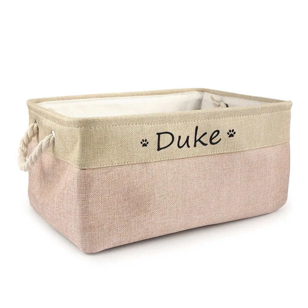 Panier de rangement personnalisé pour chien – Boîte à jouets en lin avec prénom | S, M, L