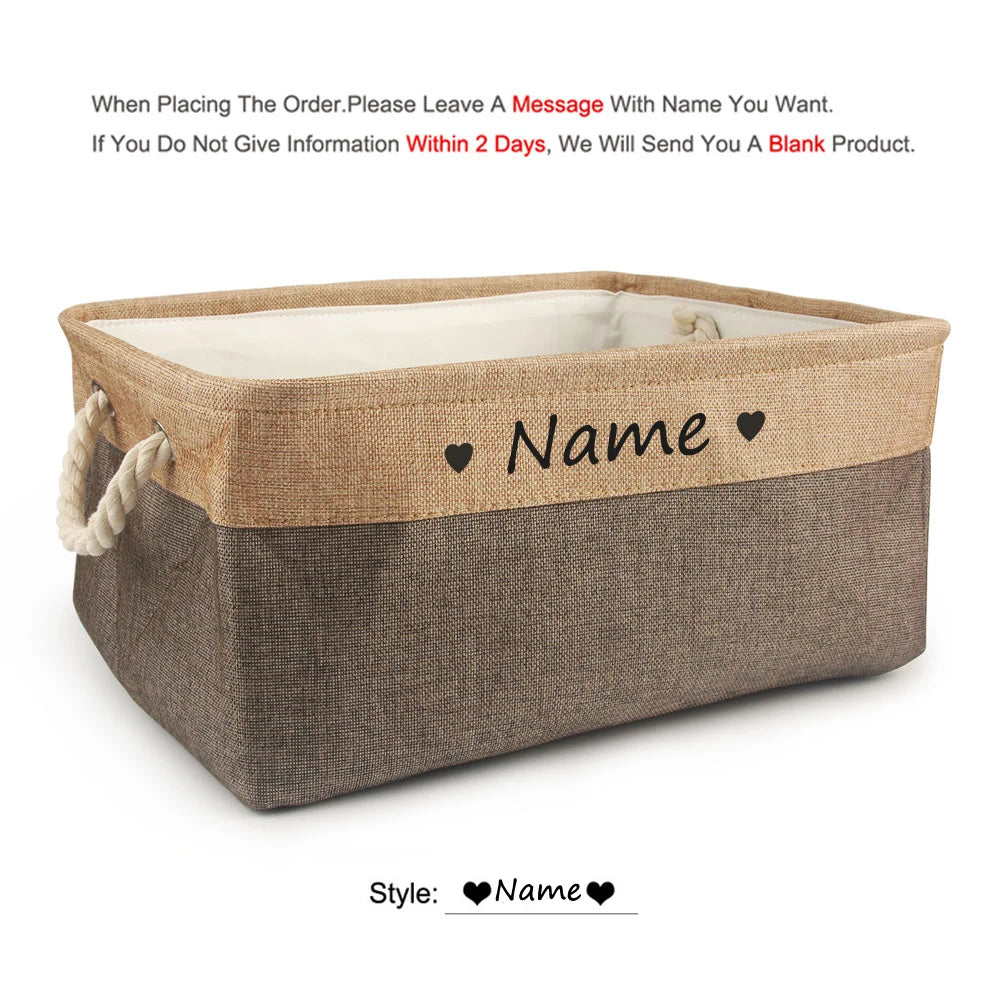 Panier de rangement personnalisé pour chien – Boîte à jouets en lin avec prénom | S, M, L