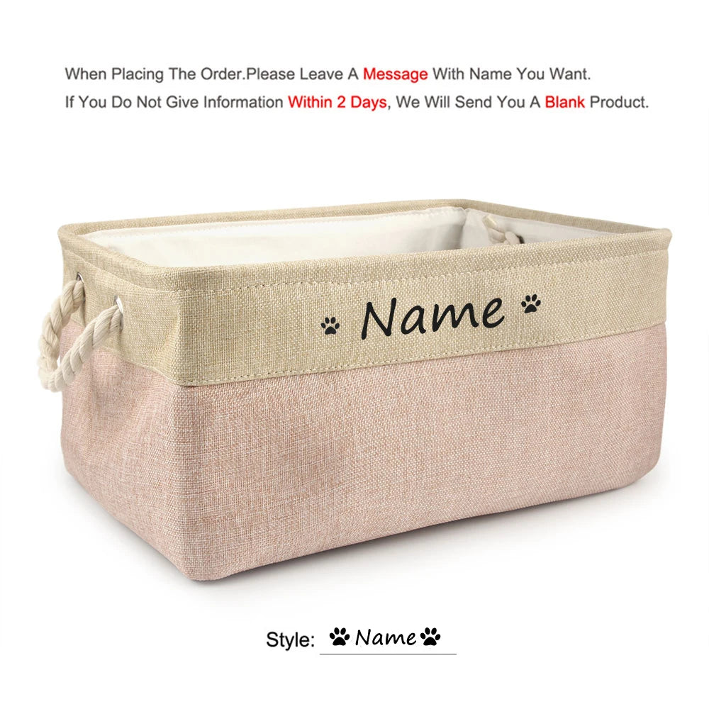 Panier de rangement personnalisé pour chien – Boîte à jouets en lin avec prénom | S, M, L