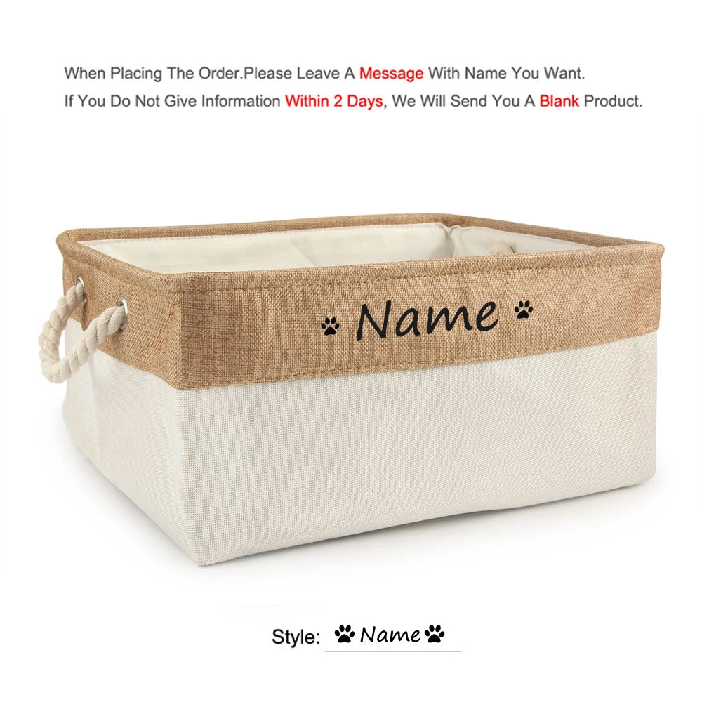 Panier de rangement personnalisé pour chien – Boîte à jouets en lin avec prénom | S, M, L
