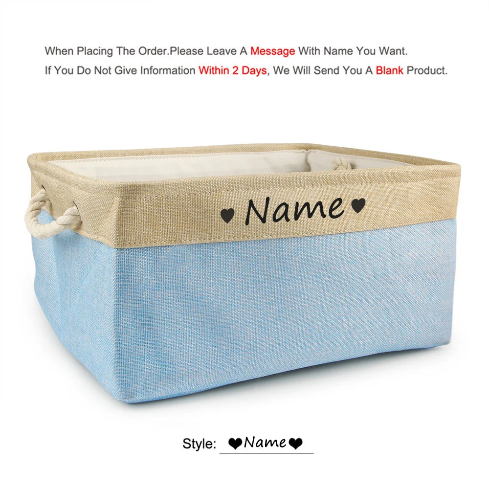 Panier de rangement personnalisé pour chien – Boîte à jouets en lin avec prénom | S, M, L
