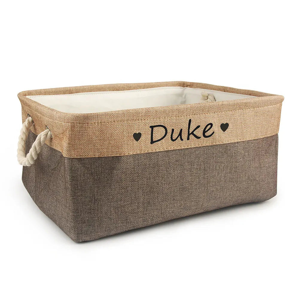Panier de rangement personnalisé pour chien – Boîte à jouets en lin avec prénom | S, M, L