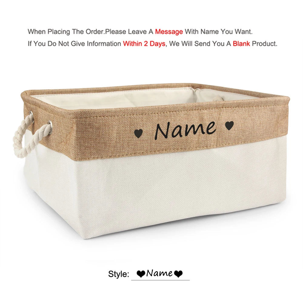Panier de rangement personnalisé pour chien – Boîte à jouets en lin avec prénom | S, M, L
