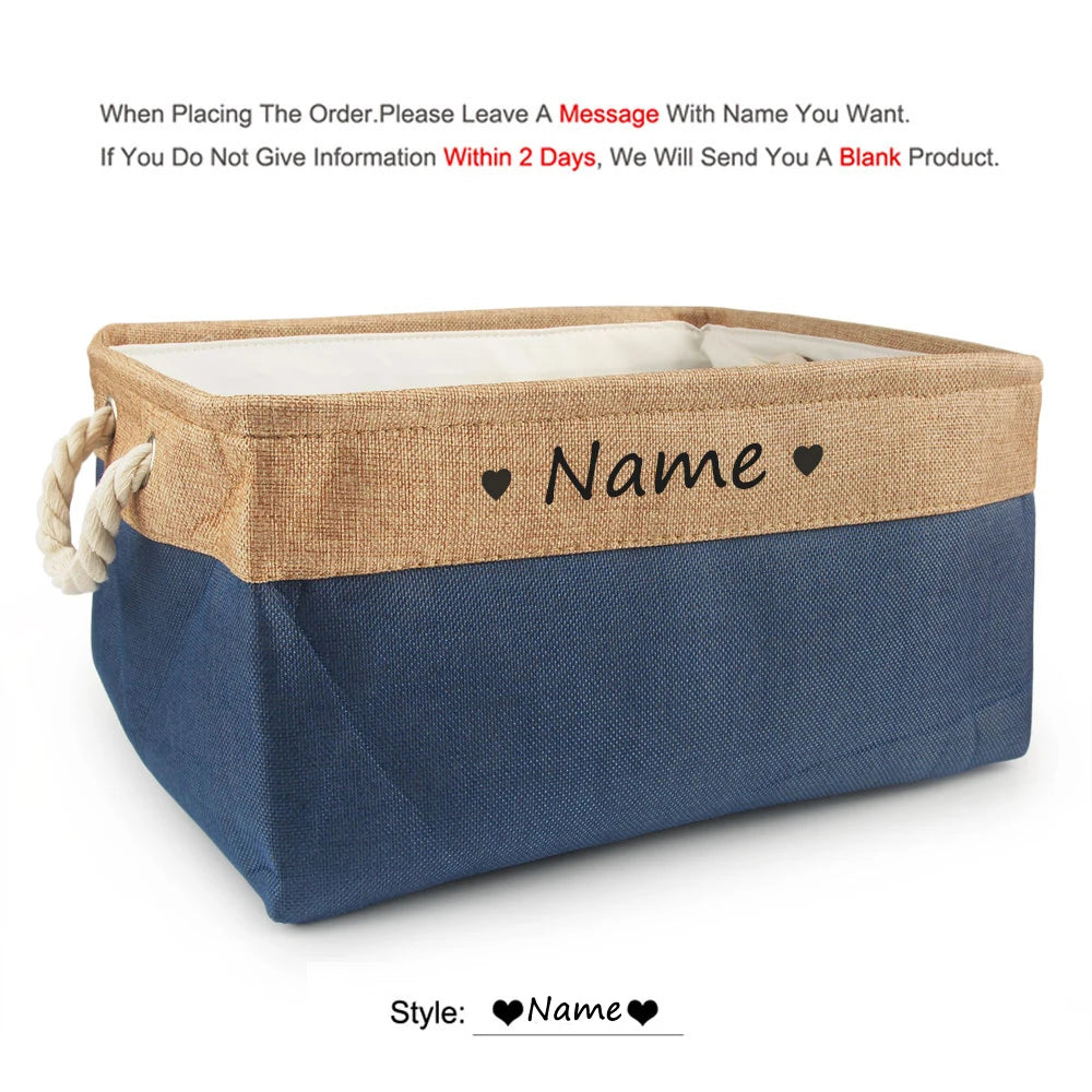 Panier de rangement personnalisé pour chien – Boîte à jouets en lin avec prénom | S, M, L