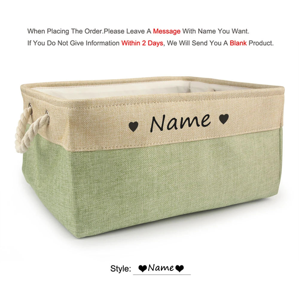 Panier de rangement personnalisé pour chien – Boîte à jouets en lin avec prénom | S, M, L