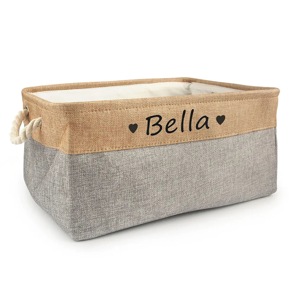 Panier de rangement personnalisé pour chien – Boîte à jouets en lin avec prénom | S, M, L
