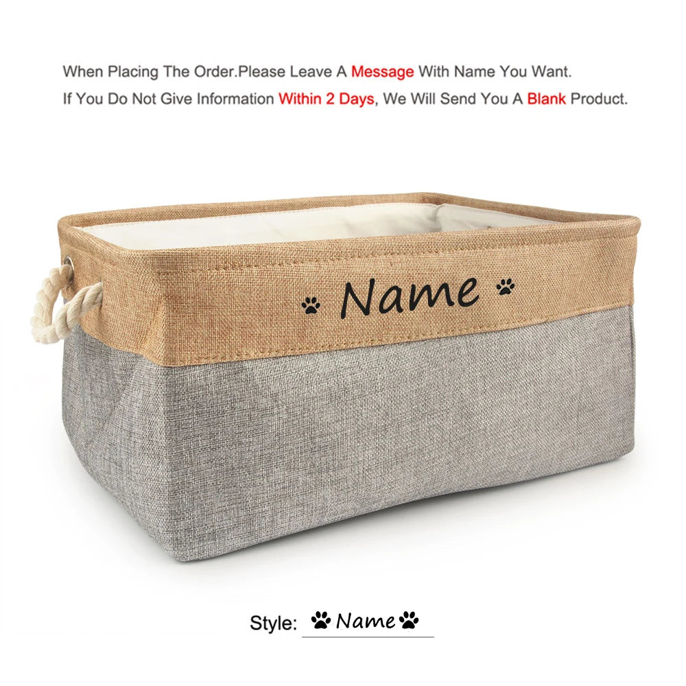 Panier de rangement personnalisé pour chien – Boîte à jouets en lin avec prénom | S, M, L
