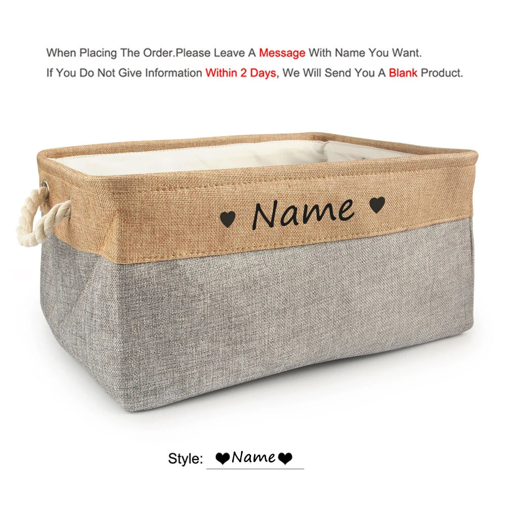 Panier de rangement personnalisé pour chien – Boîte à jouets en lin avec prénom | S, M, L