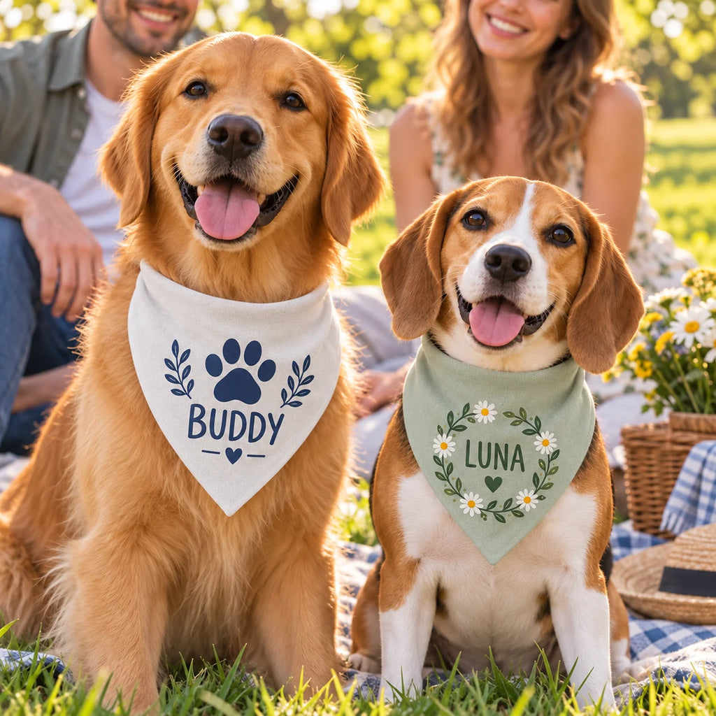 Bandana personnalisé pour chien – Foulard triangle avec texte, photo ou logo | Toutes tailles