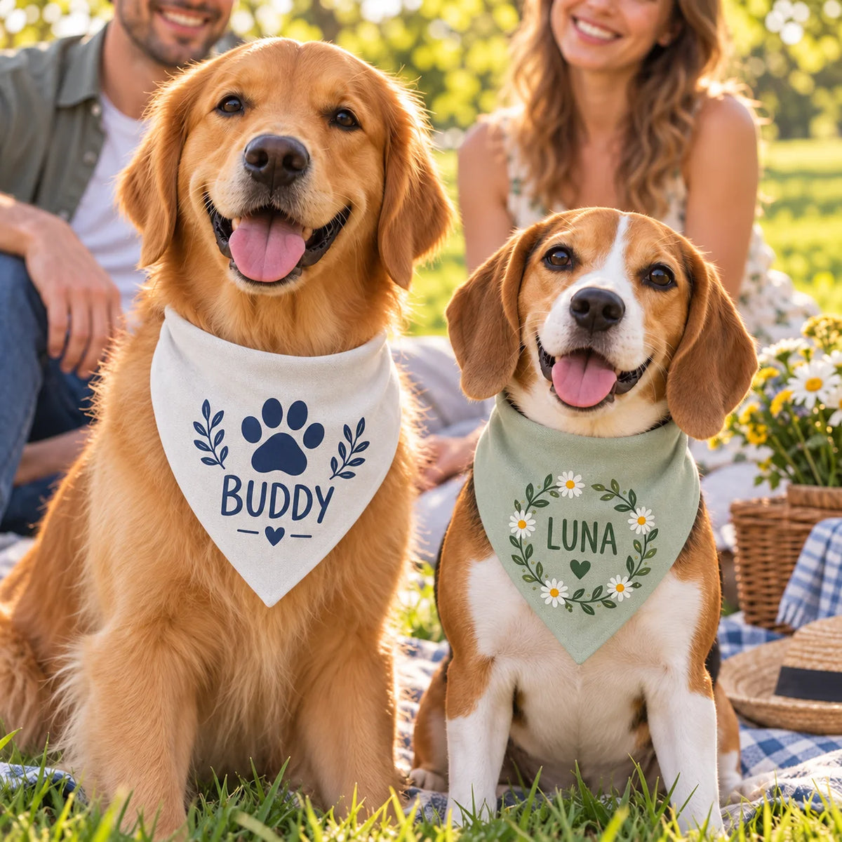 Bandana personnalisé pour chien – Foulard triangle avec texte, photo ou logo | Toutes tailles