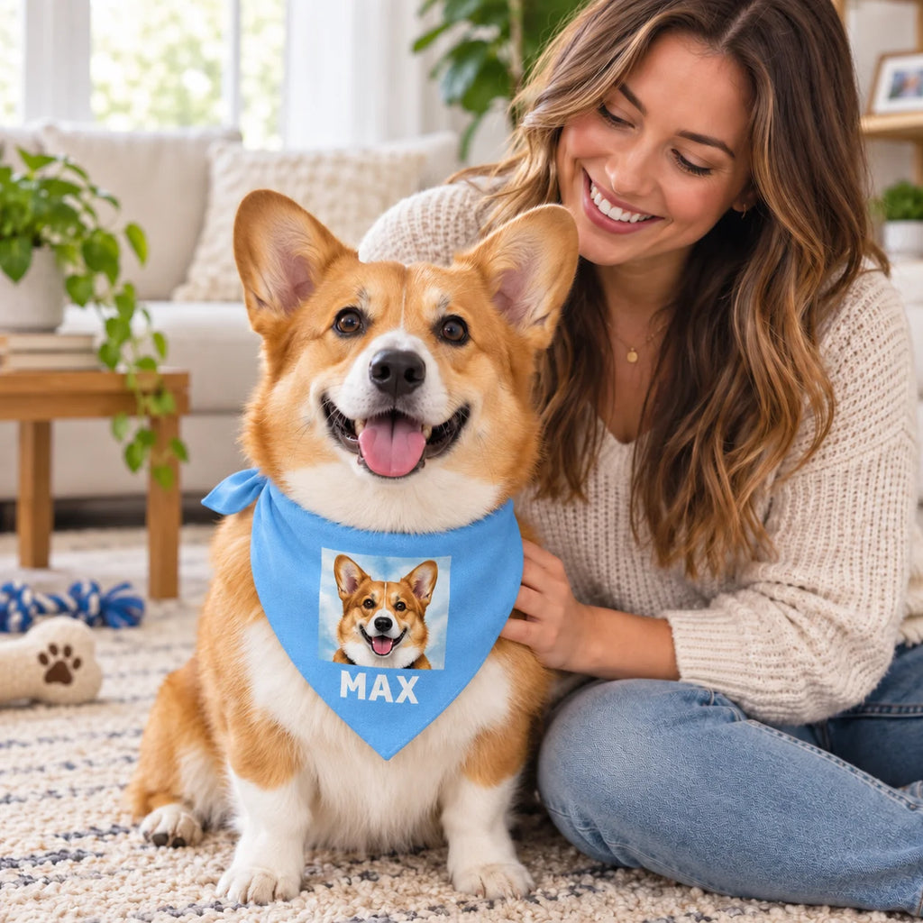 Bandana personnalisé pour chien – Foulard triangle avec texte, photo ou logo | Toutes tailles