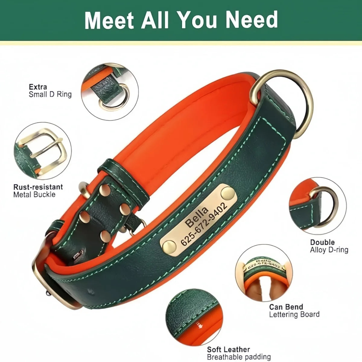Collier en cuir personnalisé avec gravure pour chien